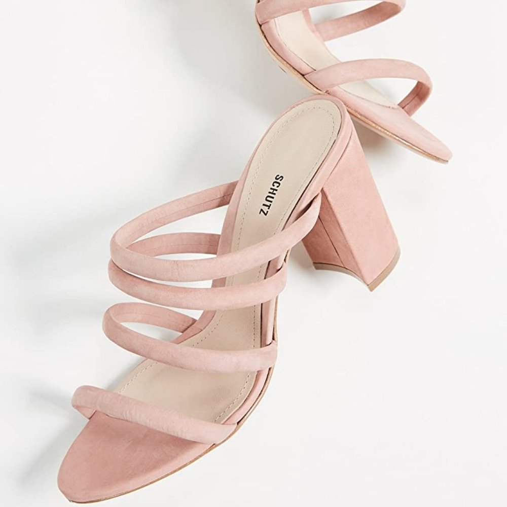 Schutz Felisa Suede Block-Heel Sandals (6.5, Pink)